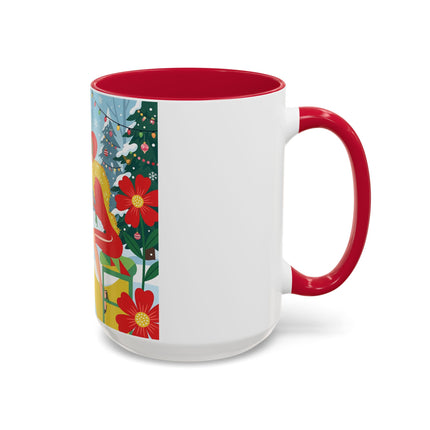 ☕🎄 Christmas Tea In The Snow Garden Colorful Mug – Art Deco Holiday Friendship