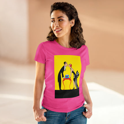 Moment of Elegance: A Passionate Embrace Amidst Golden Splendor Women's Midweight Cotton Tee