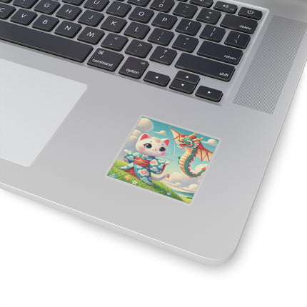 Geisha Kitten and the Dragon Kite Kiss-Cut Stickers (4 Sizes)