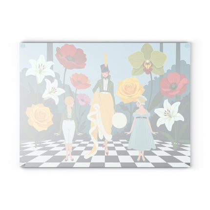 🌺🎩 The Lady And Children Of The Grand Flower Garden Glass Cutting Board – Art Deco Fashion Whimsy