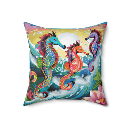 Seahorse Symphony Spun Polyester Square Pillow