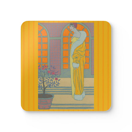 Sur Les Marches Du Jardin by Georges LePape Corkwood Coaster Set