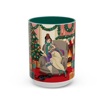 🖤🔥 The Lady Of The Christmas Hearth Colorful Mug – Art Deco Holiday Elegance