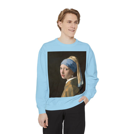 Girl with a Pearl Earring by Johannes Vermeer Unisex Garment-Dyed Sweatshirt
