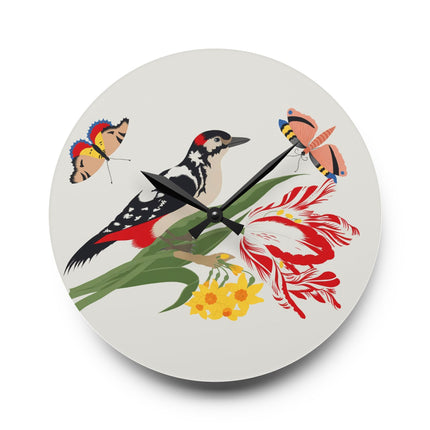 Woodpecker & Tulip Acrylic Wall Clock