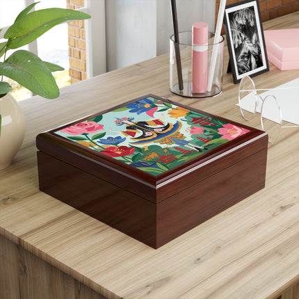 🌸🏯 The Lady Of The Pagoda Garden Jewelry Box – Art Deco Floral Fantasy