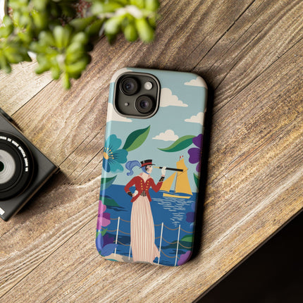 🌊🔭 The Lady Of The Seaside Lookout Phone Case – Art Deco Nautical Adventure