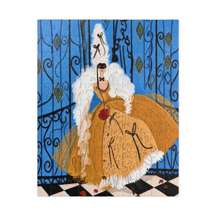🎭🌹 The Lady At The Masquerade Gates Puzzle – Art Deco Fashion Illustration