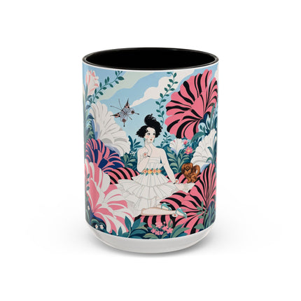 🌸🦋 The Enchanted Pink Blossom Retreat Colorful Mug – Art Deco Floral Whimsy