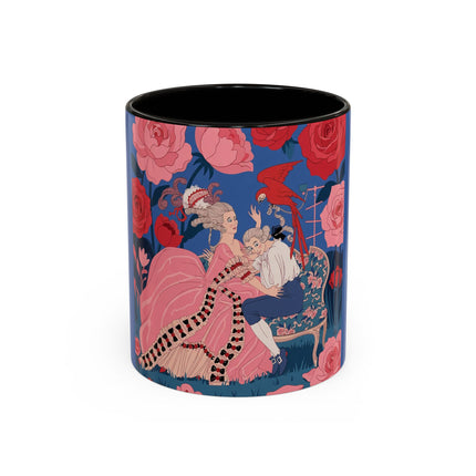 The Lady And The Scarlet Macaw Colorful Mugs – Art Deco Floral Elegance