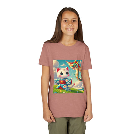 Geisha Kitten and the Dragon Kite Youth Short Sleeve Tee