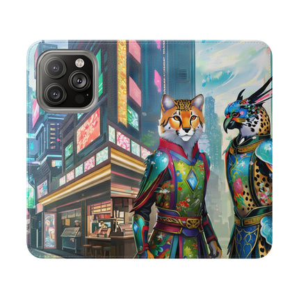 🐆🦜 Cybernetic Duets Flip Case – Neon Elegance & Digital Harmony