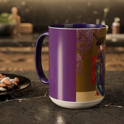 Wisteria Elegance Colorful Mug (11oz, 15oz) – Floral Beauty, Kimono Art & Timeless Grace