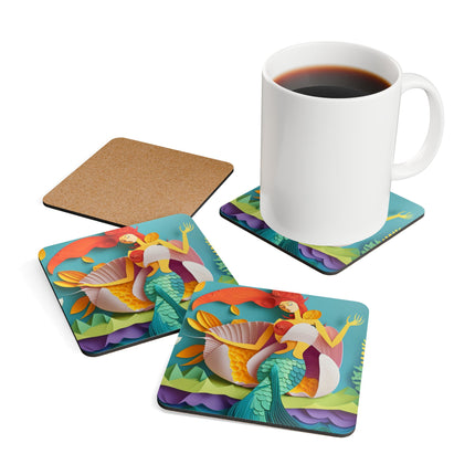 Charming Mermaid Corkwood Coaster Set