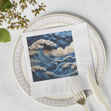 Dramatic Ocean with Crashing Waves White Coined Napkins