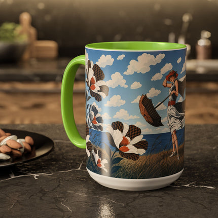 🌊🌼 The Windswept Seaside Promenade Colorful Mug – Art Deco Coastal Elegance