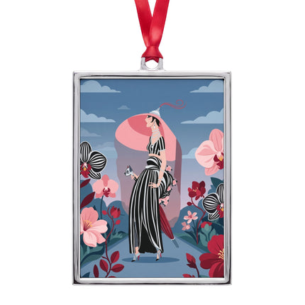 🌸🖤 The Lady Of The Striped Orchid Portrait Frame Ornament – Art Deco Floral Elegance