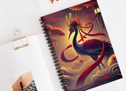 Regal Crimson Crane in the Autumn Mist Spiral Notebook - Ruled Line