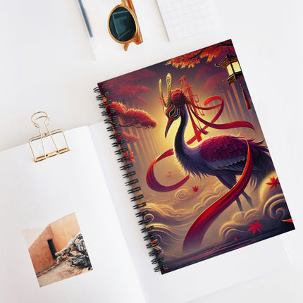 Regal Crimson Crane in the Autumn Mist Spiral Notebook - Ruled Line