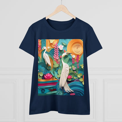 Elegant Egret Oasis Women's Midweight Cotton Tee