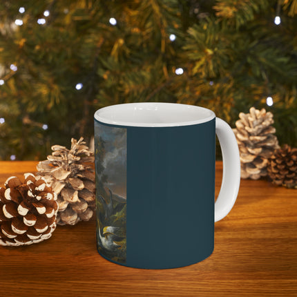 Still Life With Birds Beside An Ornate Fountain by Nicola Casissa Ceramic Mug 11oz