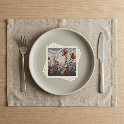 ❤️🖤 The Scarlet Harlequin Blossom Garden Napkins – Art Deco Botanical Whimsy