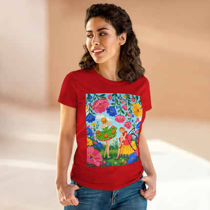 🌸🧚 The Fairies In The Flower Garden Cotton Tee – Art Deco Floral Whimsy