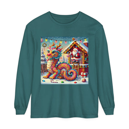Playful Dragon's Christmas Unisex Garment-dyed Long Sleeve T-Shirt