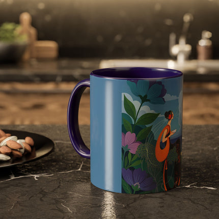 The Lady And The Sea Breeze Colorful Mugs – Art Deco Coastal Serenity
