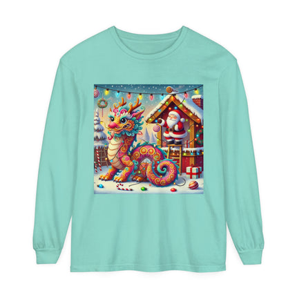 Playful Dragon's Christmas Unisex Garment-dyed Long Sleeve T-Shirt