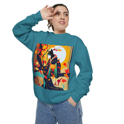 Black Cat in Kimono Unisex Garment-Dyed Sweatshirt