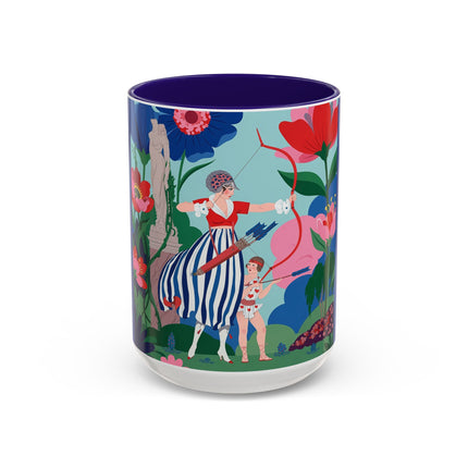 The Lady Of The Scarlet Bow Colorful Mugs – Art Deco Botanical Archer Elegance