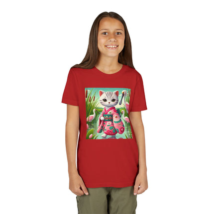Geisha Kitten Strolls Among the Spoonbills Youth Short Sleeve Tee