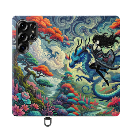 Mystic Guardian of the Sky Flip Case – Warrior Fairy & Turquoise Dragon