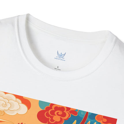 🐦🌞 The Celestial Phoenix Softstyle T-Shirt – Golden Clouds & Mythical Splendor