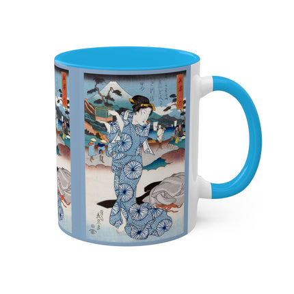 Japanese woman woodblock print by Keisai Eisen Colorful Mugs, 11oz
