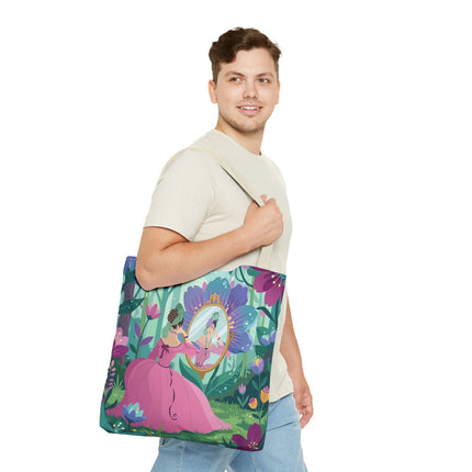 🌸🪞 The Lady Of The Enchanted Garden Mirror Tote Bag – Art Deco Floral Fantasy