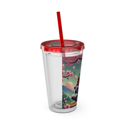 Samurai Kitten Sunsplash Tumbler with Straw, 16oz