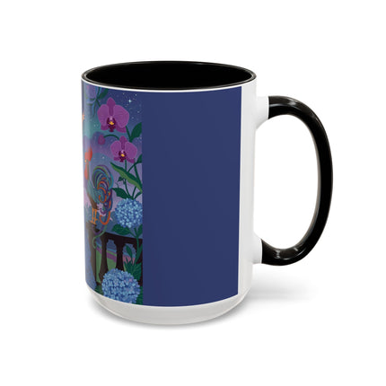 The Lady And The Morning Song Colorful Mugs – Art Deco Botanical Elegance