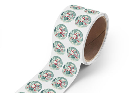 Candy Cane Timekeeper Bunny Round Sticker Label Rolls