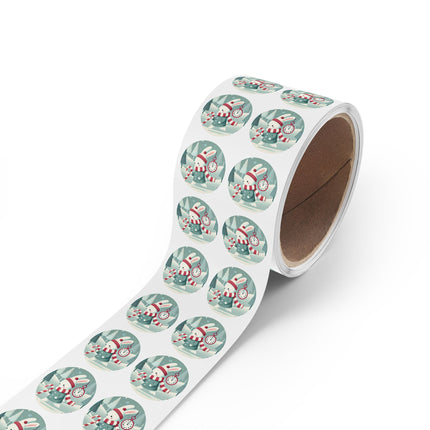 Candy Cane Timekeeper Bunny Round Sticker Label Rolls