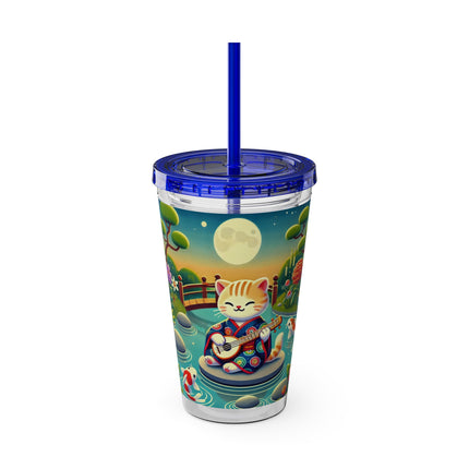 Melodic Kitten by the Koi Pond Sunsplash Tumbler with Straw, 16oz