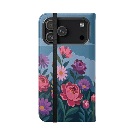 🌸☁️ The Lady Among The Giant Flowers Flip Case – Art Deco Floral Fantasy