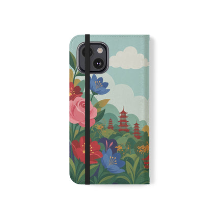🌸🏯 The Lady Of The Pagoda Garden Flip Case – Art Deco Floral Fantasy