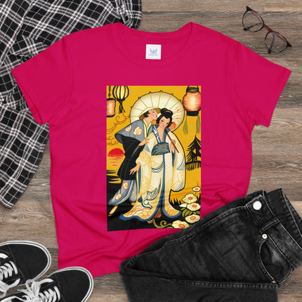 Golden Embrace: A Serene Moment of Love Women's Midweight Cotton Tee