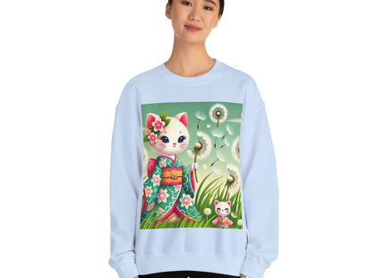 Geisha Kitten and the Dandelion Wish Heavy Blend™ Crewneck Sweatshirt