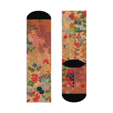 Japanese Fan Flower Pattern by G.A. Audsley Cushioned Crew Socks