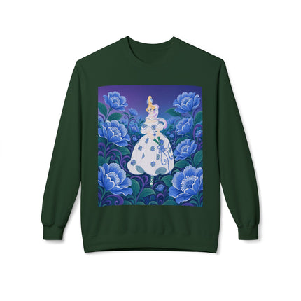 💙🌸 The Enchanted Blue Blossom Garden Midweight Crewneck Sweatshirt – Art Deco Floral Elegance