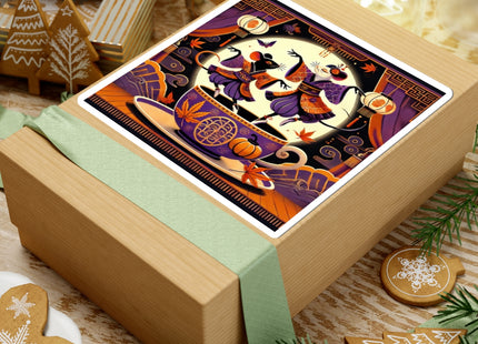 Theatrical Halloween Kabuki Mice on Teacup Kiss-Cut Stickers (4 Sizes)