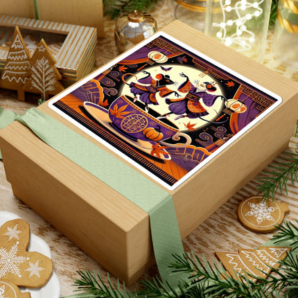 Theatrical Halloween Kabuki Mice on Teacup Kiss-Cut Stickers (4 Sizes)